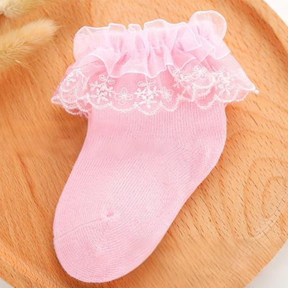 CPNG Girls Frilly Ruffle Socks Double Lace Turn Cuff Fluffy Frilly Ankle Dress Socks Cute Pearls Lace Socks for Toddler Girls Dress and Daily