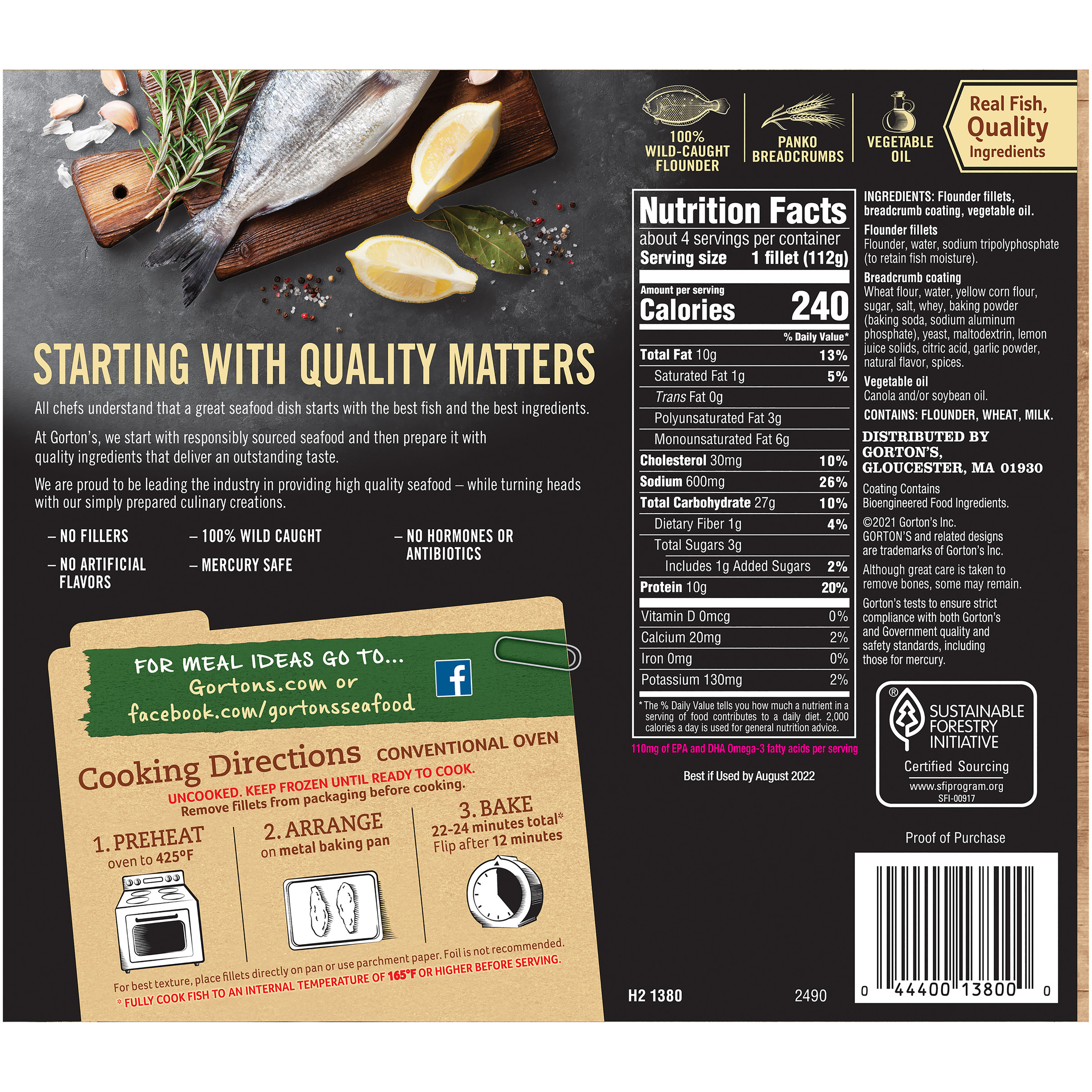 Gorton's Crunchy Breaded Flounder Fish Fillets, 4 count - Walmart.com