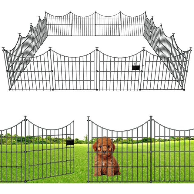Panels Garden Fence Dog Fence Outdoor For Yard in H x .ft L Rustproof Metal Fencing with Ground Stakes | No Dig Animal Proof Containment for Pets/Rabbits | Durable Patio Security