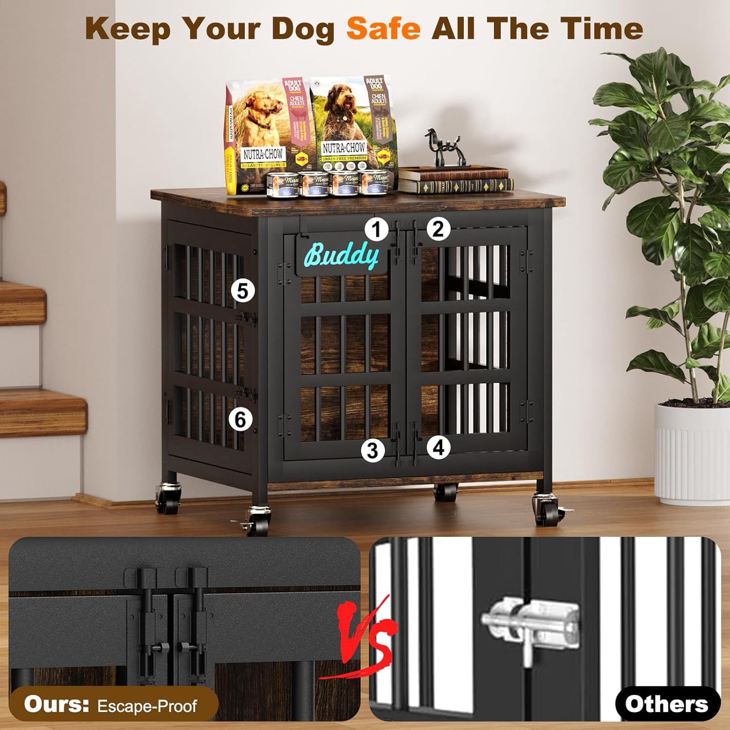 POAO 27"Dog Crate Furniture with Name Tag,Heavy Duty Dog Kennel Indoor for Small Dogs,Double-Door Sturdy Furniture Style End Table for Anxiety Dog