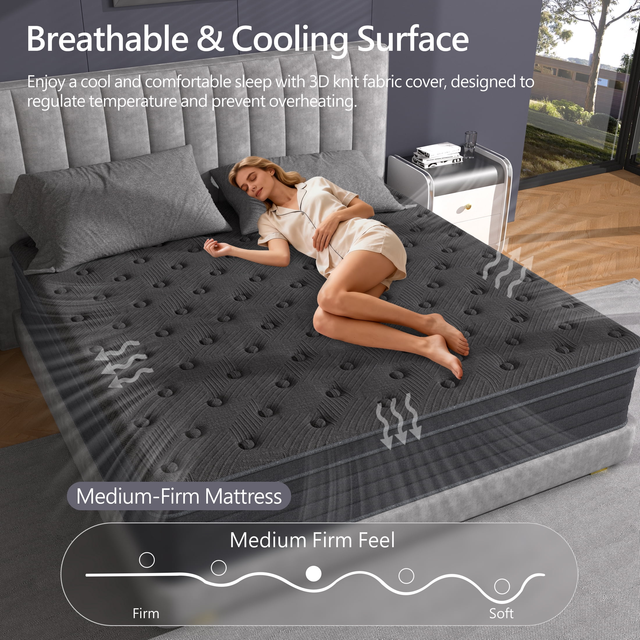 Doudter Queen Mattresses 12 Inch, Cooling-Gel Memory Foam & Pocket Spring Hybrid Mattress, Queen Bed Mattress in a Box, CertiPUR-US Certified, Medium Firm
