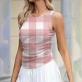 thumbnail image 2 of Drses Summer Tank Tops for Women,Women's Summer Sleeveless Round Neck Top Slim Fit Pleated Plaid Printed Vest, 2 of 5