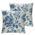 thumbnail image 2 of COMIO Blue Floral Pillow Covers Vintage Flower Blue White Decorative Throw Pillow Covers Chinoiserie Pillowcases Square Cushion Covers For Couch Bed Sofa Chair Car Decor,2 pcs 18x18in, 2 of 6
