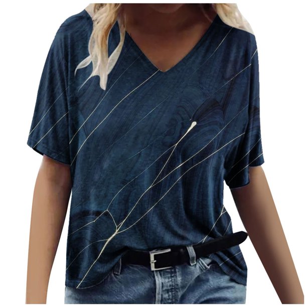 Blusa informal de manga corta con cuello redondo para mujer con estampado del día de San Valentín OAVQHLG3B Store lin121212