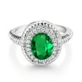 thumbnail image 2 of Gem Stone King 925 Sterling Silver Green Nano Emerald Halo Engagement Ring for Women | 1.76 Cttw | Oval 9X7MM (Size 6), 2 of 3