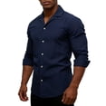 thumbnail image 2 of Mens 100% Cotton Oxford Shirt Long Sleeve formal Cuba Dress Shirts for Men Button Down Work Casual Shirt Size 2XL Navy, 2 of 7