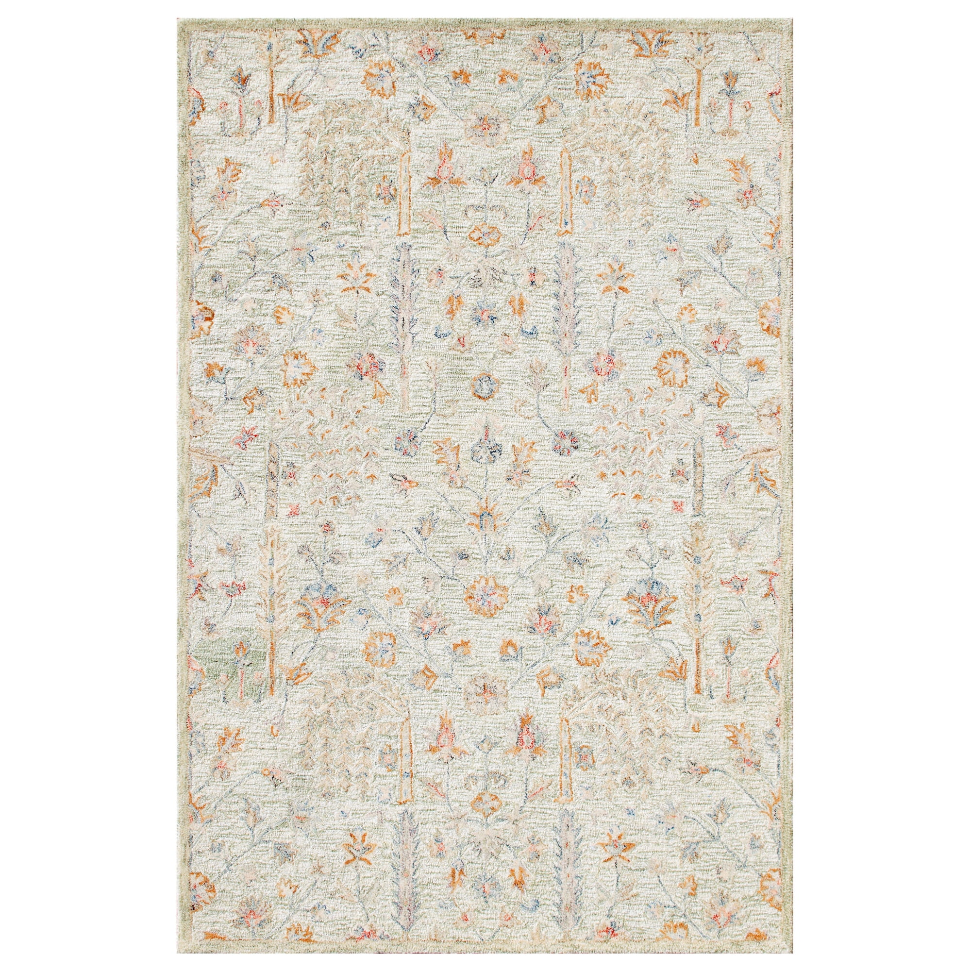 Laddha Home Designs 2' x 3' Hand Tufted Abstract Floral Area Throw Rug - Green and Cream
