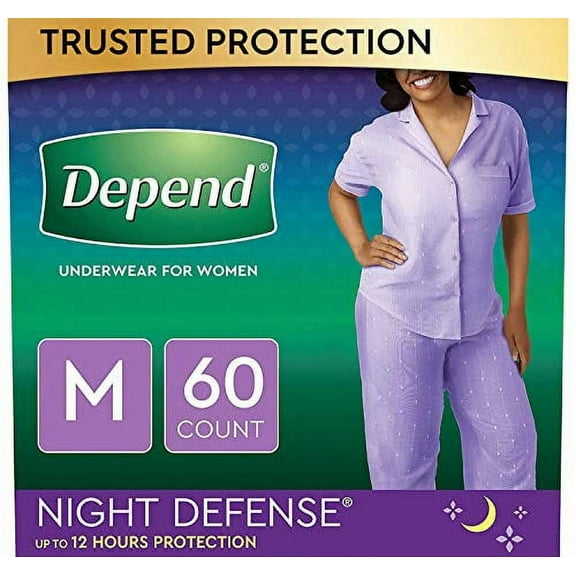 Depend Night Defense Incontinence Underwear for Women, Disposable, Overnight, Medium, Blush, 60 Count (4 Packs of 15) (Packaging May Vary)