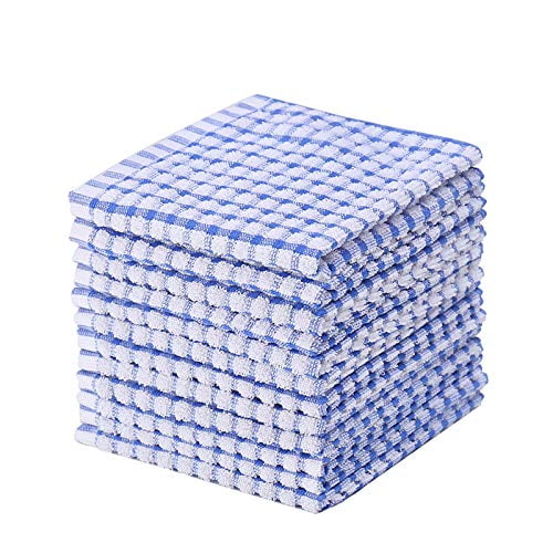 Blue Kitchen Towels Bulk 100 Cotton Kitchen Dish-Cloths Scrubbing Dishcloths Sets 11x17 Inch 12pcs 