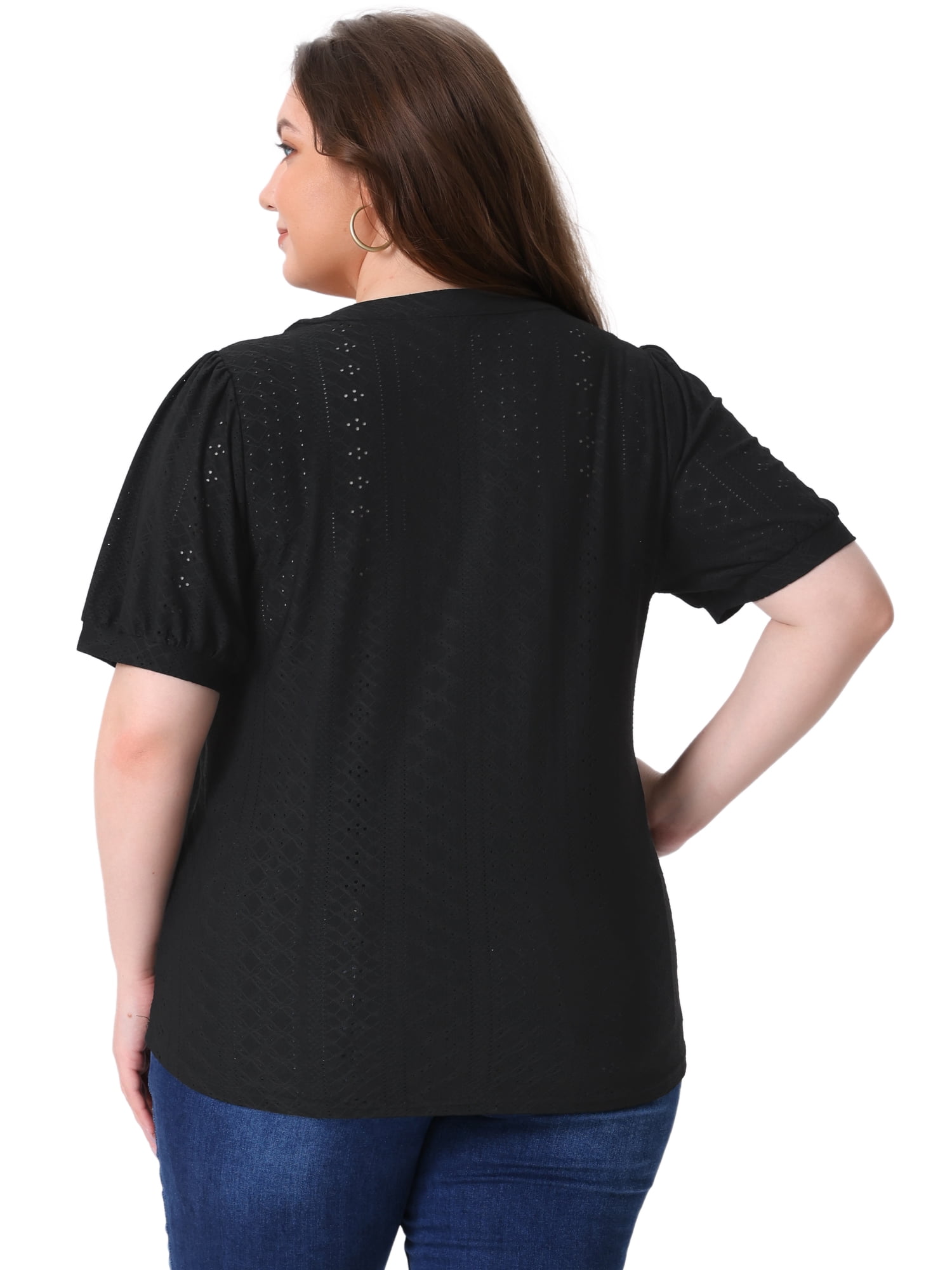DARING DIVA Women's Plus Tops Hollow Casual V Neck  Summer Blouse Shirts 5X Black