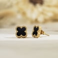 thumbnail image 3 of JeenMata Pendientes de Botón con Flores Negras Bañados en Oro Amarillo, 3 of 7
