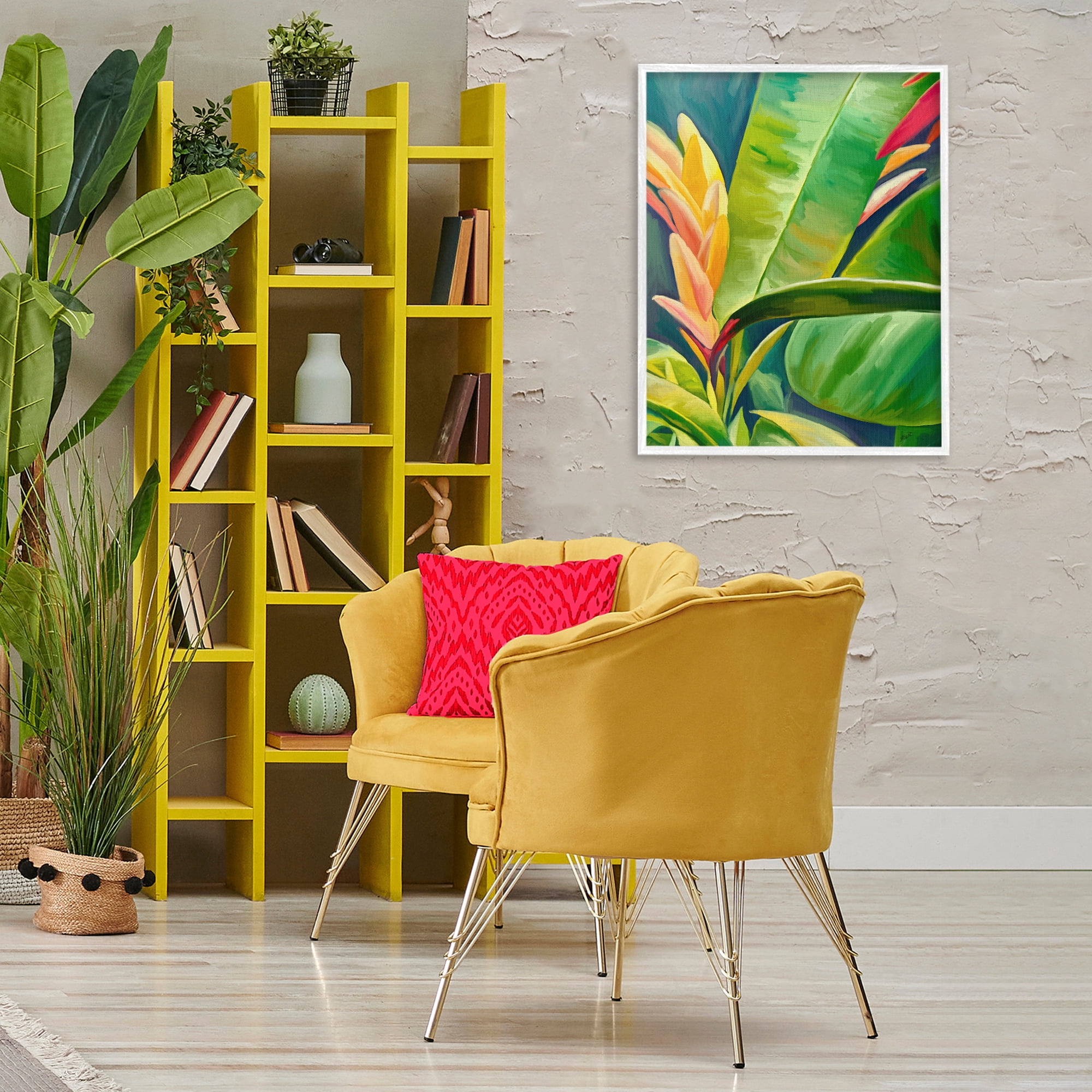 Stupell Industries Bright Tropics Greenery Botanical & Floral Painting White Framed Art Print Wall Art, 24 x 30