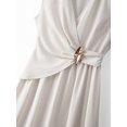 thumbnail image 4 of Apricot V-Neck Ruched Wrap Waist Cinched A-Line Sleeveless Elegant Midi Dress, 4 of 8