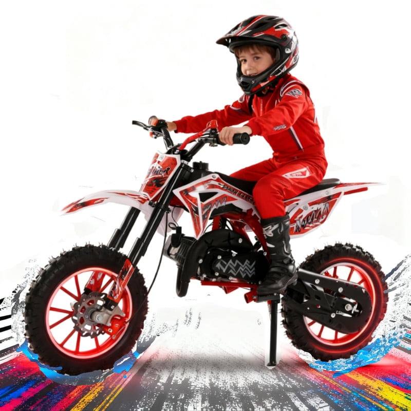 Seipouy Kids Dirt Bike,Gas Dirt Bike for Kids 6-12 49cc 2-Stroke Mini Motorcycle Motorbike Beach Off Road Vehicles Children Pocket Bikes with Front Rear Disc Brakes Birthday Gift for Boys Girls