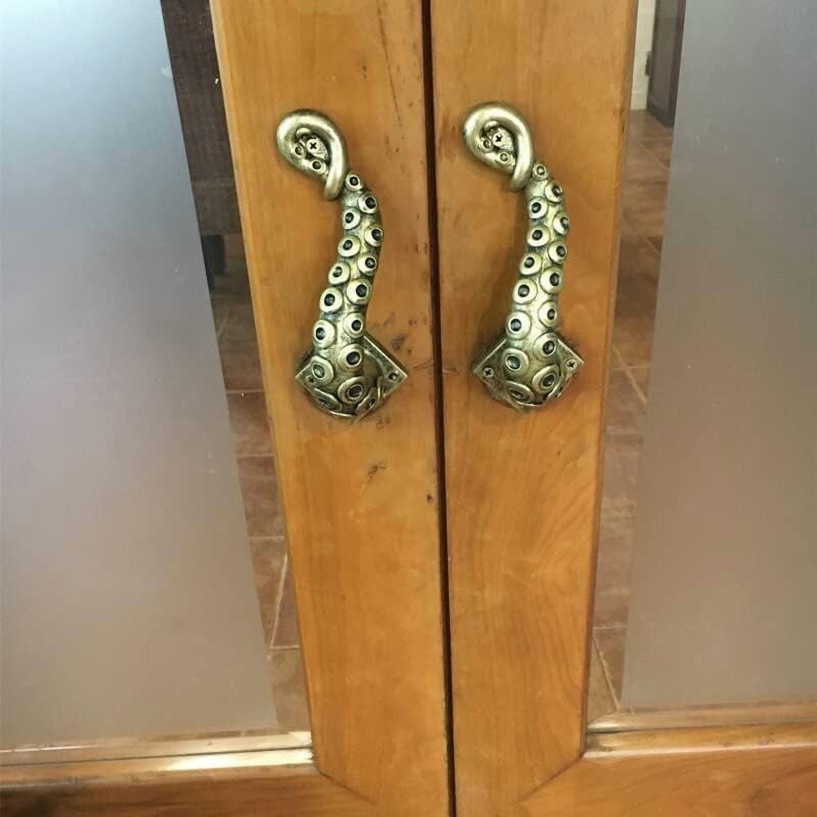 Antique Brass Octopus Tentacle Door Handle, Nautical & Steampunk Style Cast Iron Pull for Interior Doors, Cabinets, and Gates, Unique Home Decor Hardware