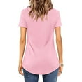 thumbnail image 4 of Clearance under $5 JINMGG Womens Tops Clearance under $5 Women Tops V-neck Cross Collar Soild Short Sleeve T-Shirt Blouse Pink S, 4 of 7