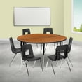 thumbnail image 3 of Emma + Oliver 60" Circle Wave Activity Table Set with 18" Student Stack Chairs, Oak/Black, 3 of 13