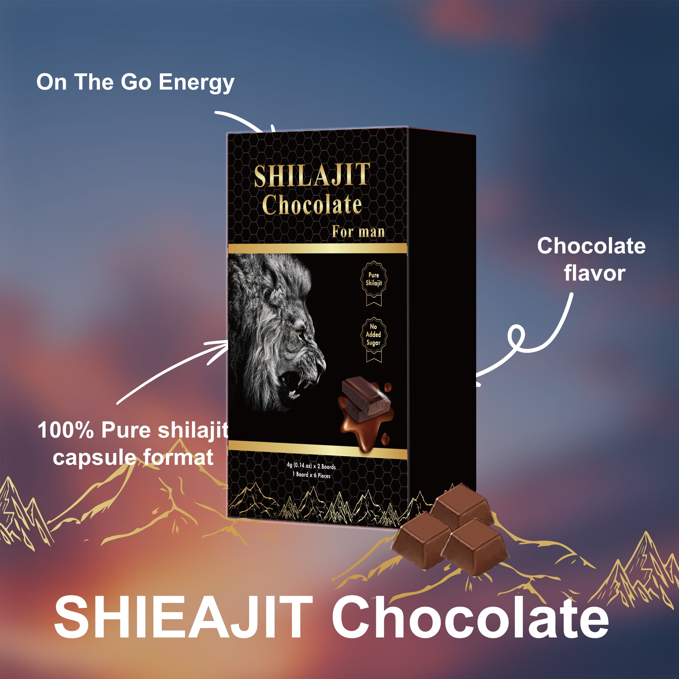 Shilajit Dark Chocolate Made with Ashwagandha, Shilajit Resin & Honey, A Premium Superfood for Energy, Strength & Immunity Boost, 12 Pieces 4g Each