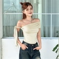 thumbnail image 4 of Women'S Off Shoulder Double Lined Crop Tops Going Out Sleeveless Asymmetrical Y2k Tops S, 4 of 10