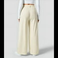 thumbnail image 4 of Pantalones Palazzo Informales de Punto Gofre con Cintura Alta Elástica y Pierna para Mujer, Color Albaricoque, Talla S, 4 of 7