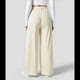 thumbnail image 4 of Pantalones Palazzo Informales de Punto Gofre con Cintura Alta Elástica y Pierna para Mujer, Color Albaricoque, Talla S, 4 of 7