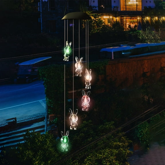 GOOHOCHY Garden Decor For Outside Solar Wind Chime Light Bunny Black 1Pack 29.5X4.7X4.7In