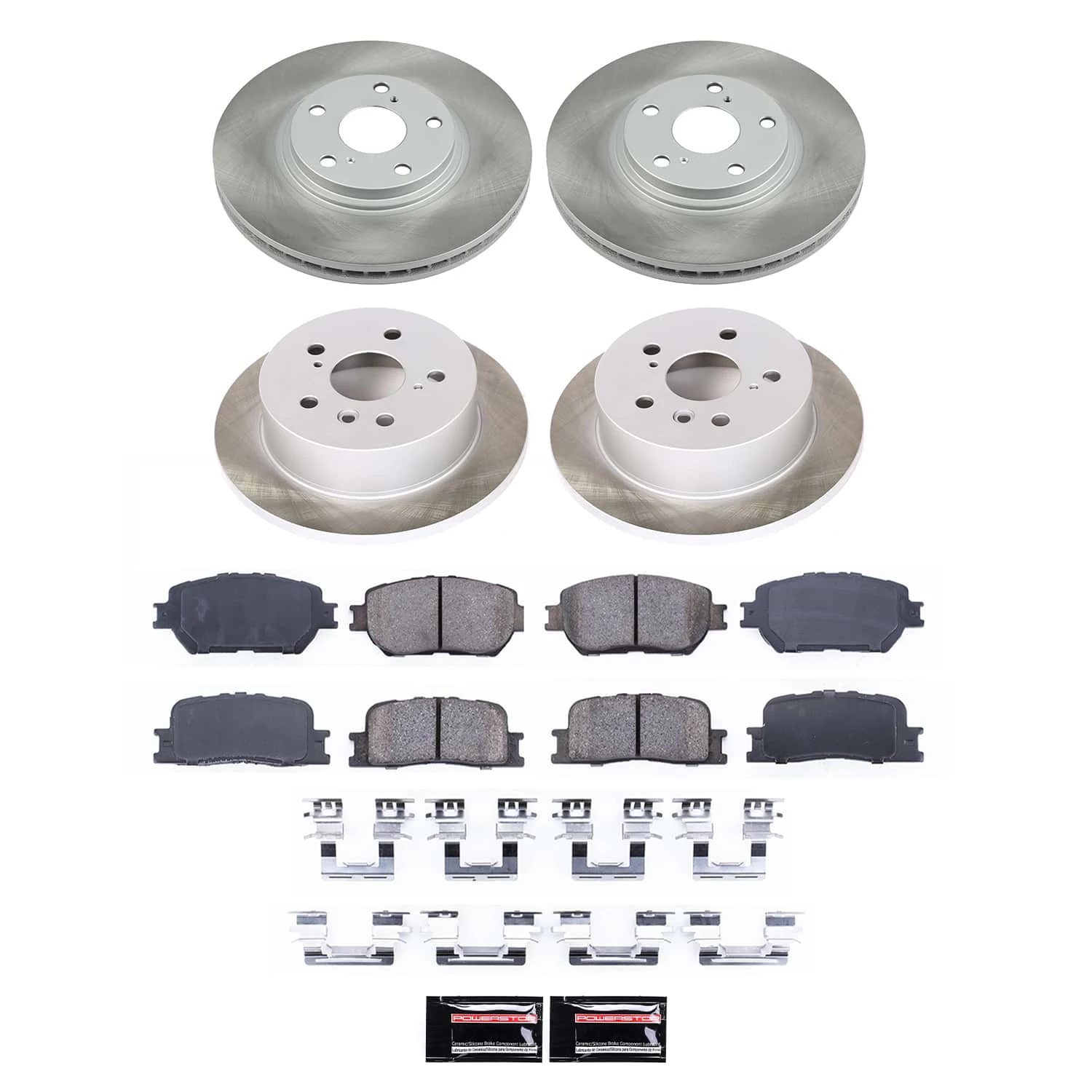 PowerStop Front and Rear Semi-Coated Rotor and Low-Dust Ceramic Brake Pad Kit SC1145