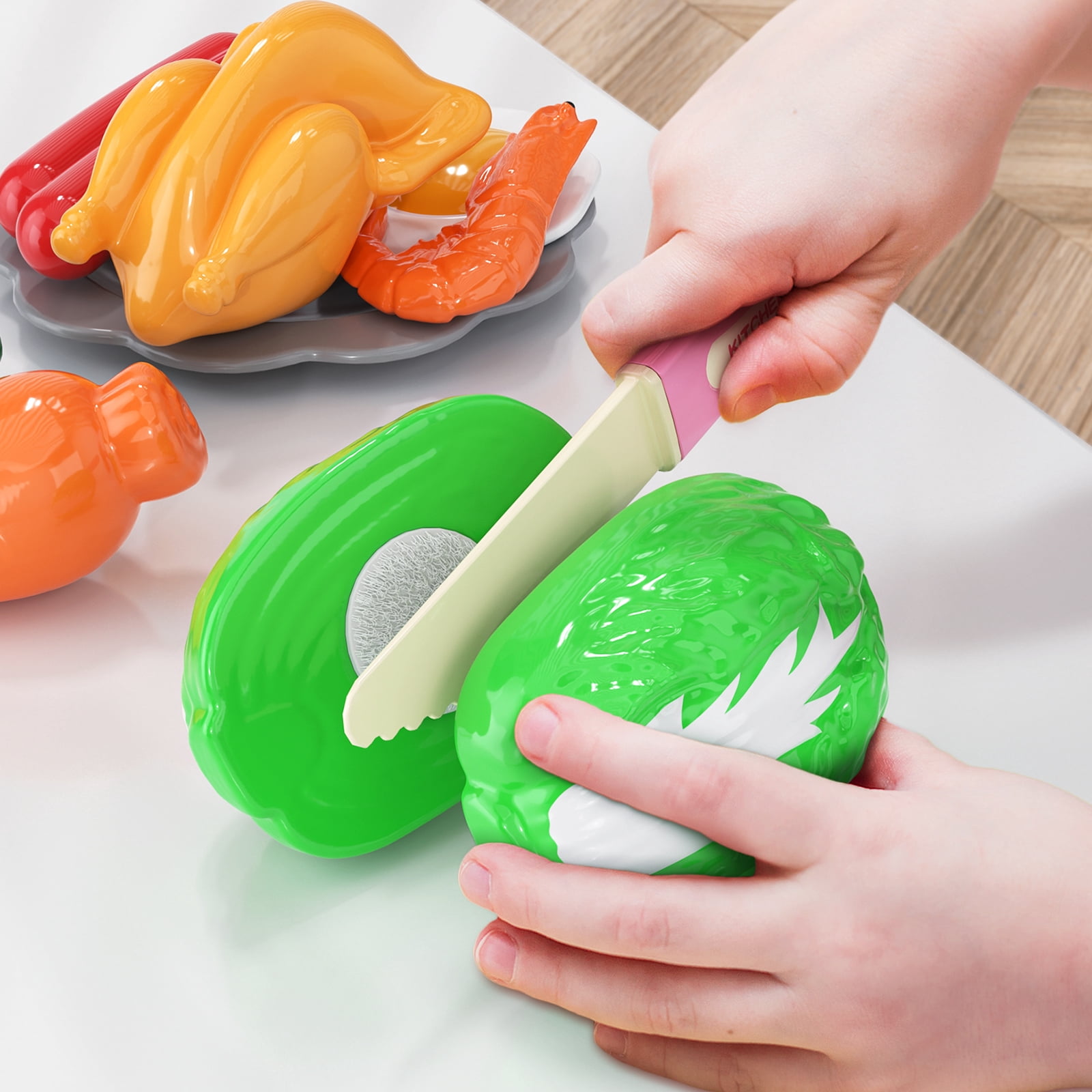 Dinosaur Planet Pink Play Kitchen Girls Toy Pretend Food - Kitchen Toys for Kids Ages 4-8,Play Kitchen Accessories w/ Real Sounds Light, for Girls Boys Age 3+(36.3"x24"x11")