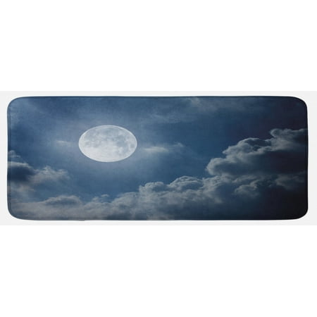 

Moon Kitchen Mat Night Sky with Full Moon and Clouds Nature Photography Space Inspired Image Print Plush Decorative Kitchen Mat with Non Slip Backing 47 X 19 Dark Blue White by Ambesonne