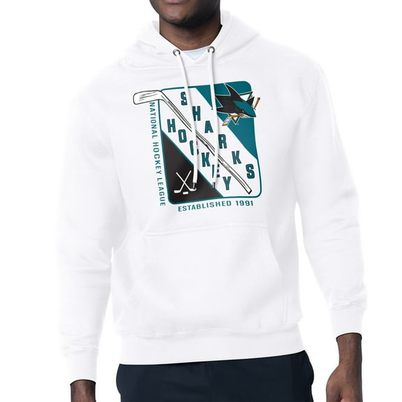 Men's Starter White San Jose Sharks Shield Logo Pullover Hoodie