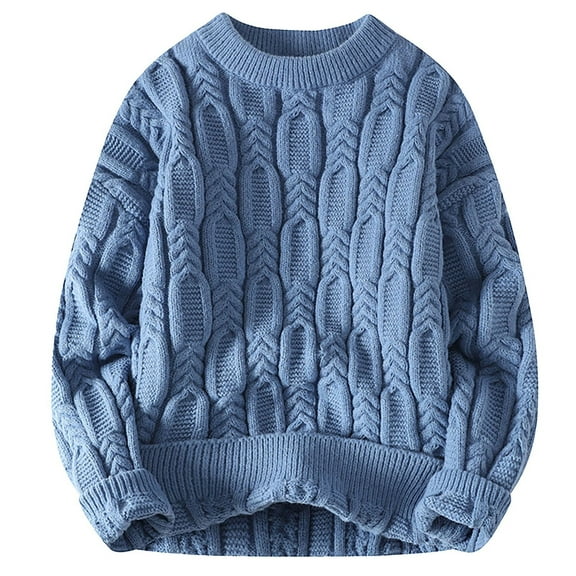 JTieacloth Long Sleeve Sweaters Men's Sweater Round Neck Loose Knit Sweater Lazy Thick Long Sleeved Pullover(Blue)