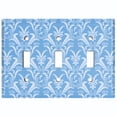 thumbnail image 2 of Metal Light Switch Plate Outlet Cover (Victorian Damask Flower Feather Blue Pattern - Triple Toggle), 2 of 2