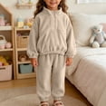thumbnail image 4 of Atogsazn Toddler Baby Girls Fleece Clothes Set Kids Sherpa Half Zip Sweatshirt & Jogger Sweatpants Outfit Khaki 3-4 Years Fashion, 4 of 7