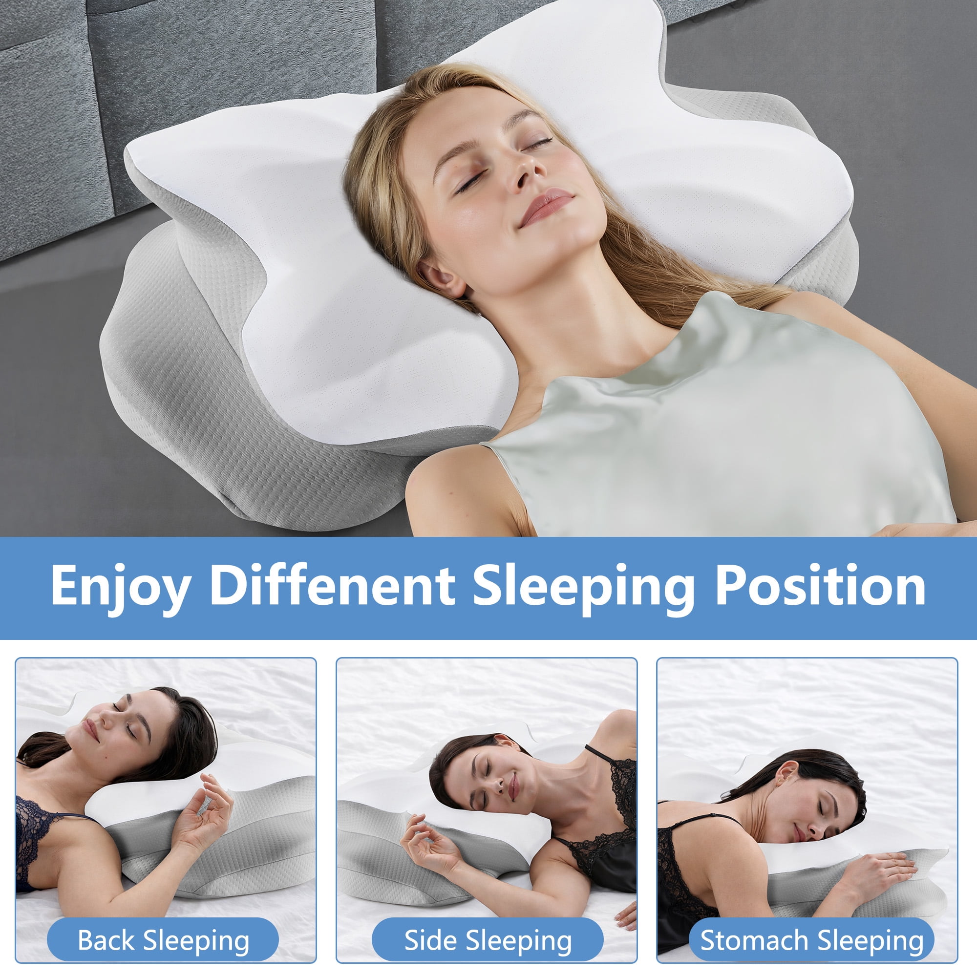 KAIPARA Memory Foam Contour Bed Pillow for Sleeping, Dual-Height Support, Removable Washable Cover, for Back, Side and Stomach Sleepers, Gray