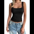 thumbnail image 2 of Camiseta Sin Mangas con Cuello Cuadrado para Mujer, de Doble Capa, Básica, para Entrenamiento de Verano, Informal Negro L, 2 of 8