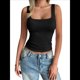 thumbnail image 2 of Camiseta Sin Mangas con Cuello Cuadrado para Mujer, de Doble Capa, Básica, para Entrenamiento de Verano, Informal Negro L, 2 of 8