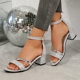 thumbnail image 2 of Womens Sparkly Dress Sandals Bling Silver Open Toe Chunky High Heel Dressy Pumps Summer Shoes Bride Wedding, 2 of 6