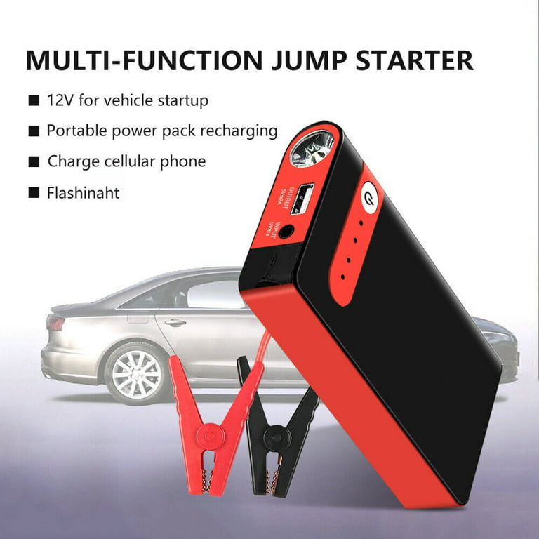 SOATUTO 12V Car Jump Starter Booster , Portable Mini Slim 20000mAh Car Jump  Starter Engine Battery Charger Power Bank - Black/Red 