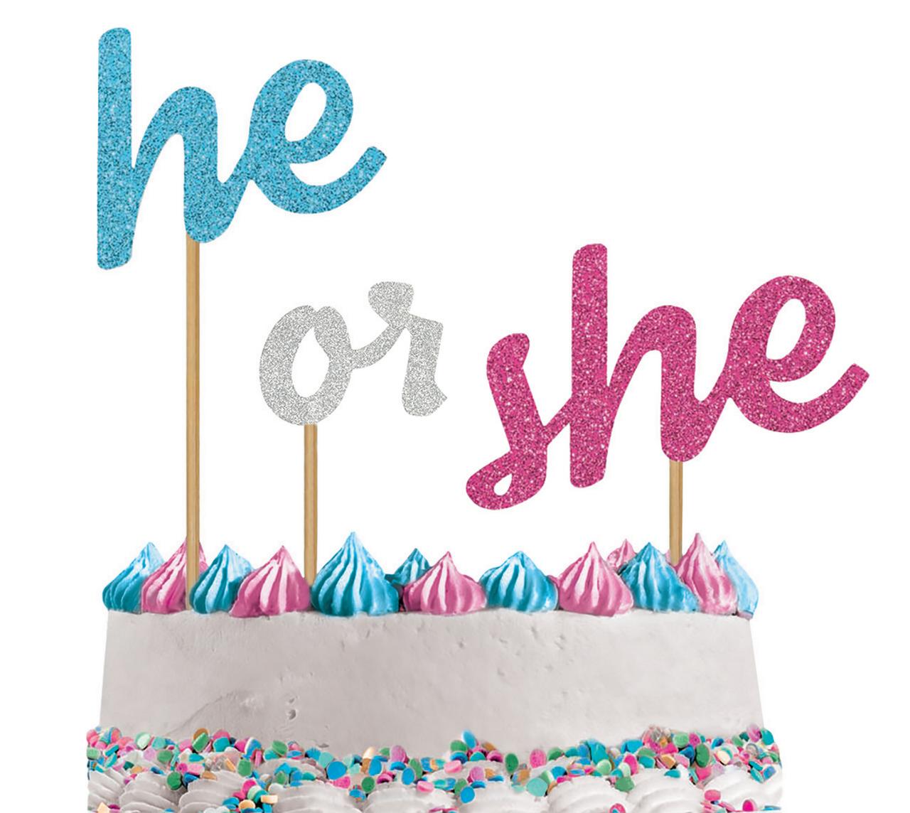 He Or She Gender Reveal Cake Topper Food Fermenting Cake Toppers Picks Kromasol Com