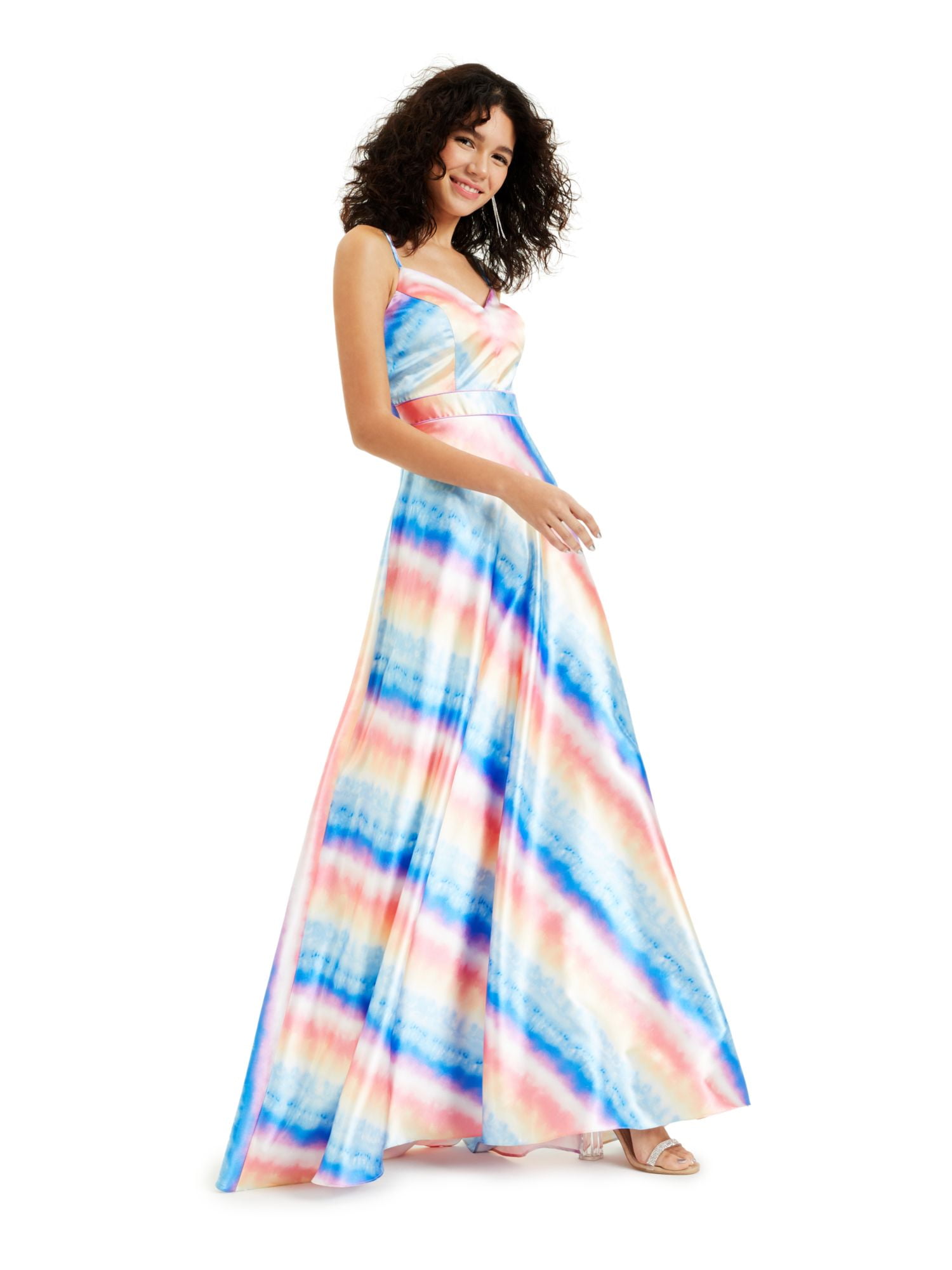 3/4 Sleeve Tie-Dye Key Hole Boat Neck Prom Dress – Pandrodressy