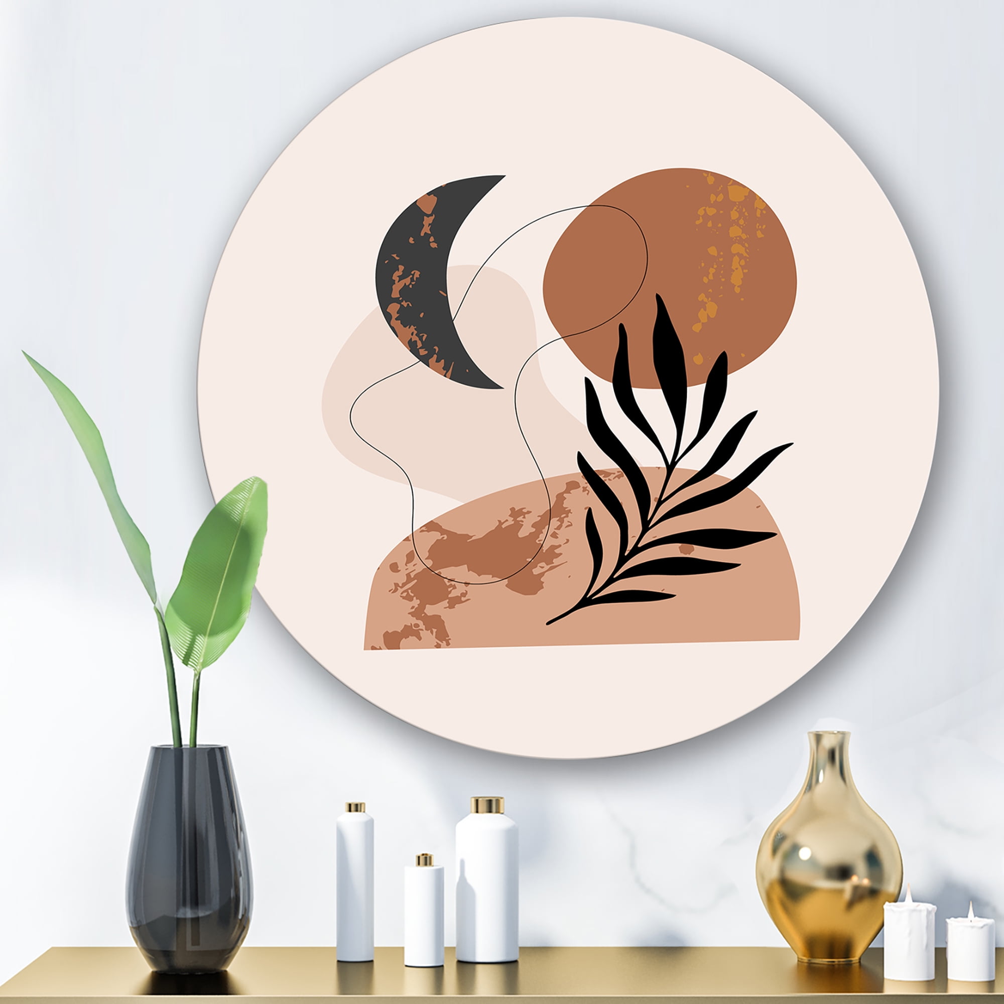 Designart 'Sun and Moon Shapes In Retro Terracotta Tones I' Modern Circle Metal Wall Art 23x23 - Disc of 23