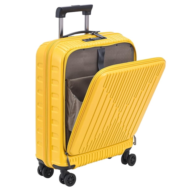 Kaleenie Maleta de 19 pulgadas Equipaje de mano con bolsillo frontal para computadora portátil de 15,6 "" 35 * 23 * 55 cm 43 L Ligera ABS + PC Hardshell Carry On Amarillo