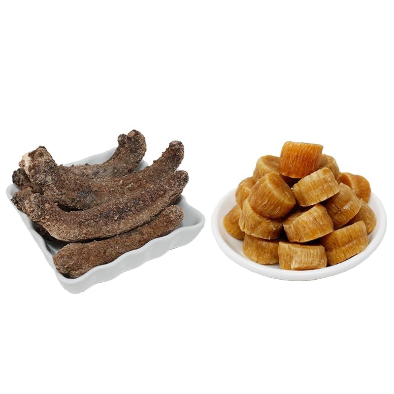 8OZ Alaska Red Sea Cucumber Nutritional and Health Food - 8OZ Japanese Dried Scallops Conpoy 100% Natural Sun, Dried Scallops  Red Sea Cucumber Gift Box Set
