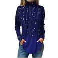 thumbnail image 2 of Ydkzymd Womens Dark Blue Long Sleeve Shirt V Neck Flower Long Sleeve Tshirt Women L Petite Turtleneck Floral Tops Casual Tie Dye Athletic Blouses, 2 of 5