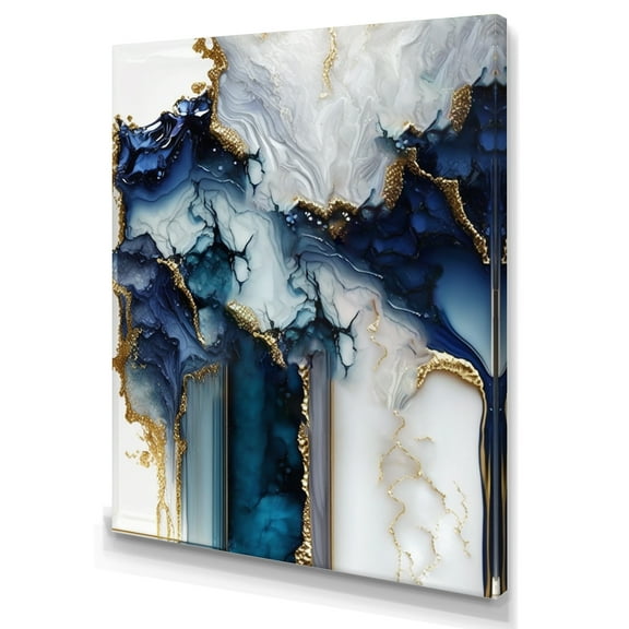 Designart Abstract Geode White And Blue Marble I Canvas Wall Art