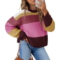 thumbnail image 2 of vigerkar Color Block Cropped Sweaters 2026 Winter Casual Oversized Y2K Going Out Striped Pullover, Trendy Crop Knit, Cozy Chic Fall/Winter Statement Top (Brick Red, XL), 2 of 5