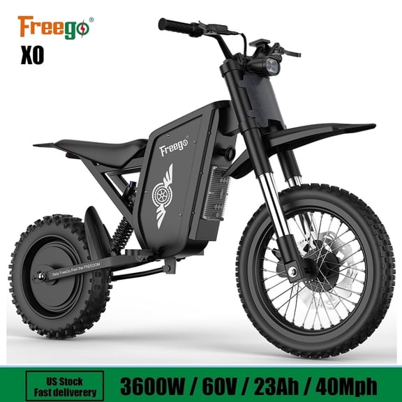 Freego X0 off-Road Electric Bike for Adult&Teens,3600W(Peak)40MPH Top Speed,60V23AH 50 Miles Max Range,14"/10"Tires Electric Mountain Bike Hydraulic Brake UL2849