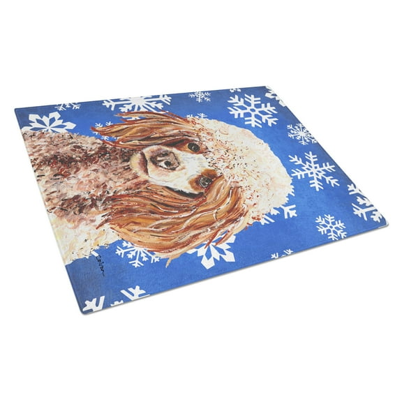 Caroline's Treasures SC9771LCB Red Miniature Poodle Winter Snowflakes Glass Cutting Board Large, 12H x 16W, multicolor