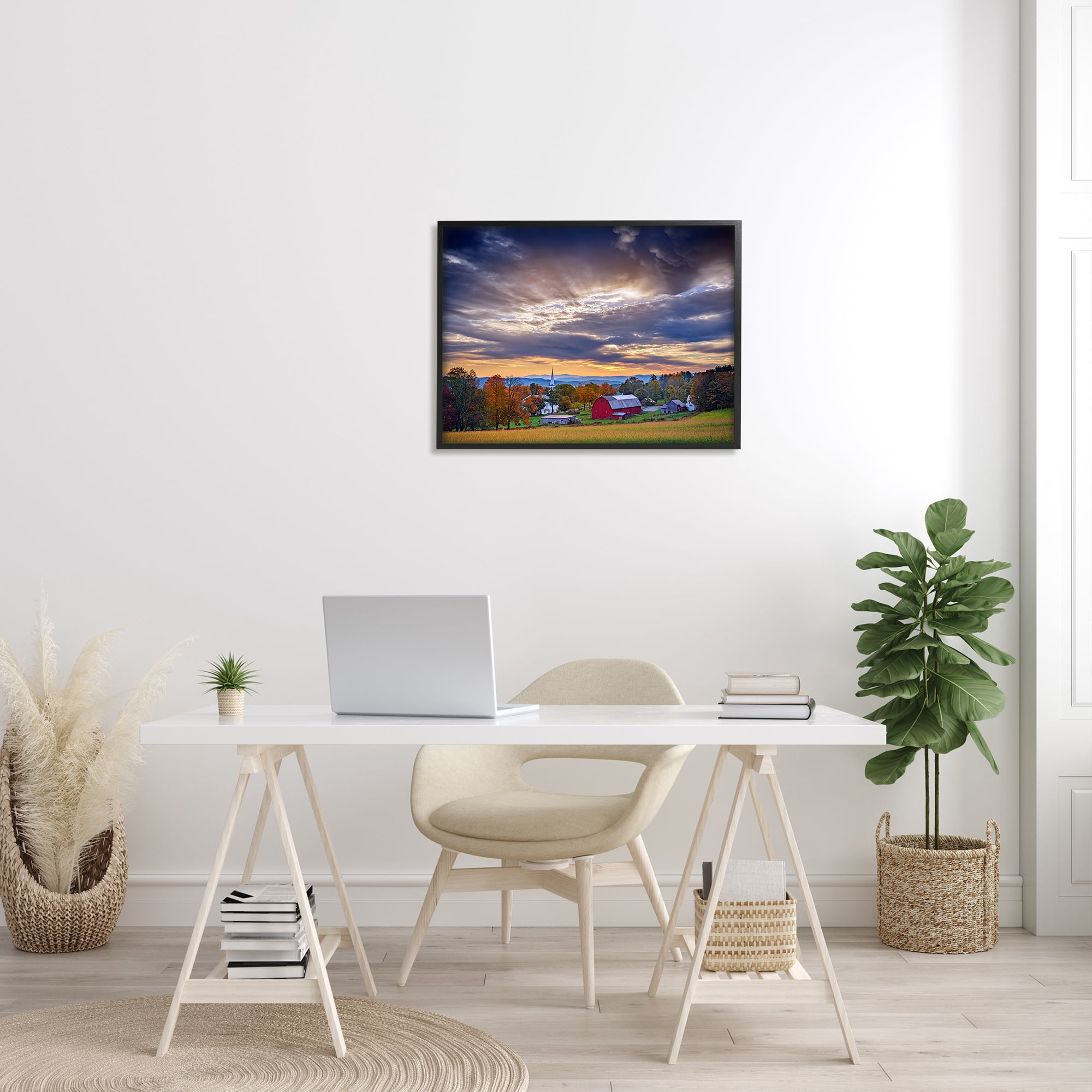 Stupell Rural Farm Pasture Sun Rays Landscape Photography Black Framed Art Print Wall Art