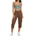 thumbnail image 3 of Horkkom Capri Cargo Pants for Women Button Zip Elastic Waist Pants Outdoor Casual Hiking Pants with Pockets XL, 3 of 8
